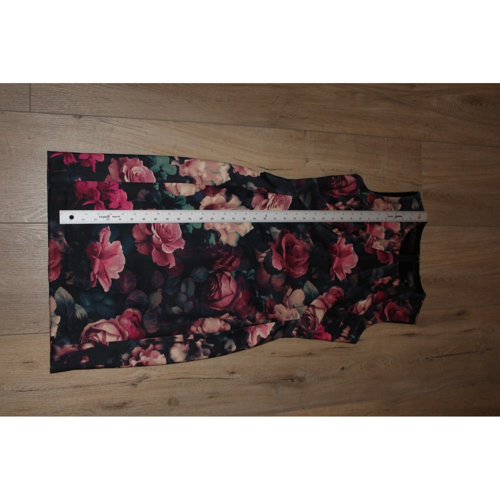 Tahari Arthur S Levine Pink Rose Floral Sheath Dress Black Sleeveless Women's 4 - Picture 8 of 9